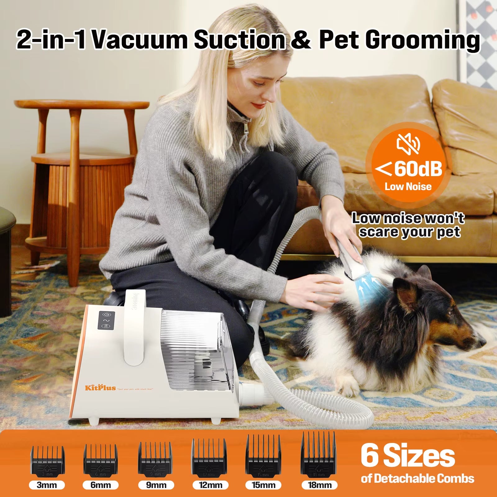 Dog Grooming Kit, Rechargeable Hair Trimmer, 12000Pa 5 Modes Suction 99% Pet Hair, 2L Large Capacity Vacuum, 11 Tools