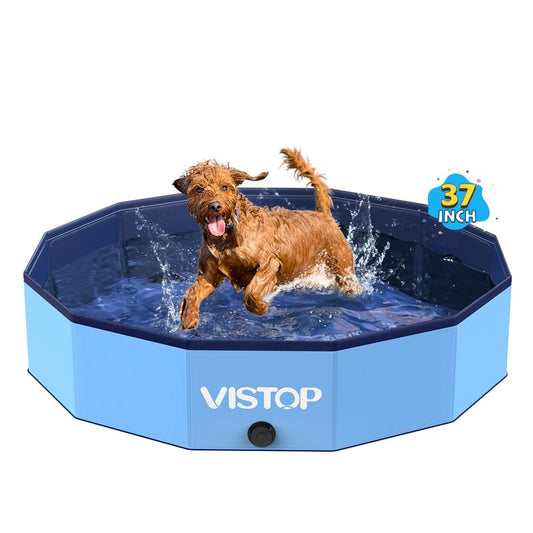 VISTOP Extra Large Foldable Dog Pool, Hard Plastic Shell Portable Swimming Pool Pet Puppy Bathing Tub Collapsible Pool for Dogs Cats and Kids