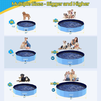 VISTOP Extra Large Foldable Dog Pool, Hard Plastic Shell Portable Swimming Pool Pet Puppy Bathing Tub Collapsible Pool for Dogs Cats and Kids