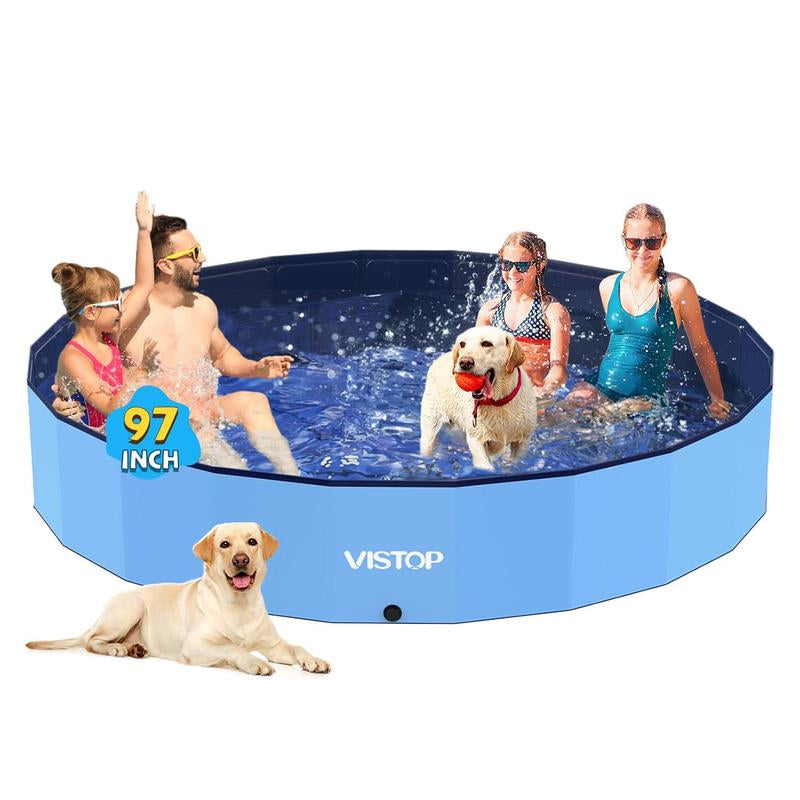 VISTOP Extra Large Foldable Dog Pool, Hard Plastic Shell Portable Swimming Pool Pet Puppy Bathing Tub Collapsible Pool for Dogs Cats and Kids