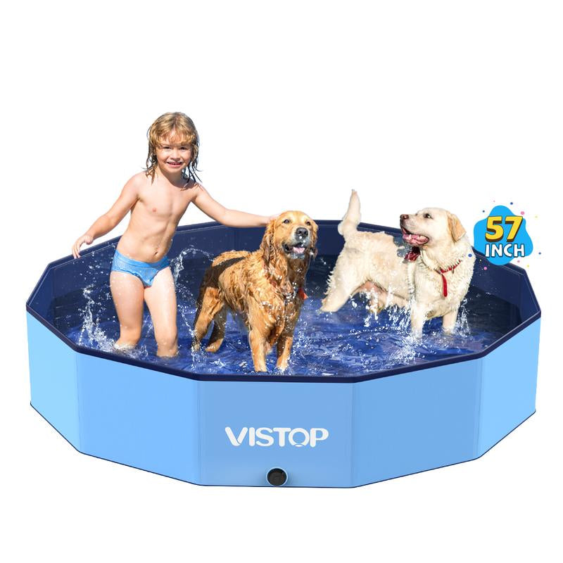 VISTOP Extra Large Foldable Dog Pool, Hard Plastic Shell Portable Swimming Pool Pet Puppy Bathing Tub Collapsible Pool for Dogs Cats and Kids