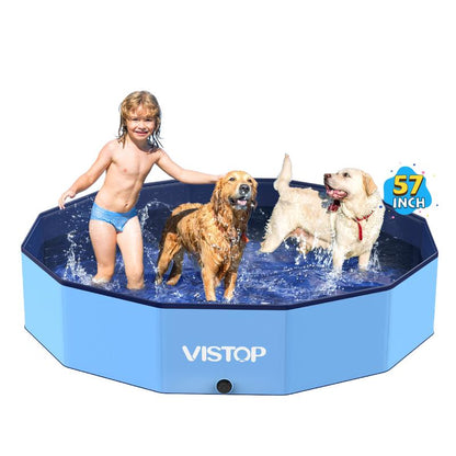 VISTOP Extra Large Foldable Dog Pool, Hard Plastic Shell Portable Swimming Pool Pet Puppy Bathing Tub Collapsible Pool for Dogs Cats and Kids