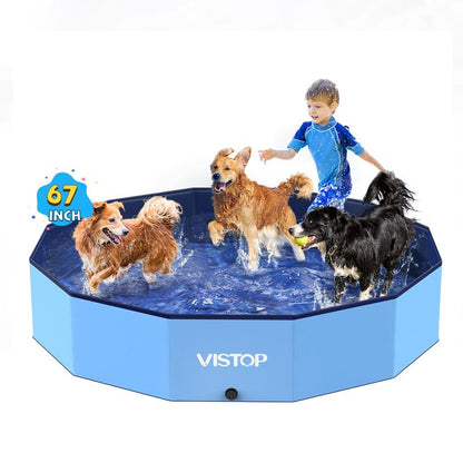 VISTOP Extra Large Foldable Dog Pool, Hard Plastic Shell Portable Swimming Pool Pet Puppy Bathing Tub Collapsible Pool for Dogs Cats and Kids