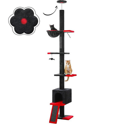 【Pequlti】Adjustable Heigh 83"-109" Cat Tower 5 Layers Cat Tree, Cat Climbing Tree with 1 Hammock, 1 Cat Condo, 1 Sisal Scratching Post Board, 3 Middle Perchs(Green,Pink,Grey,Black)