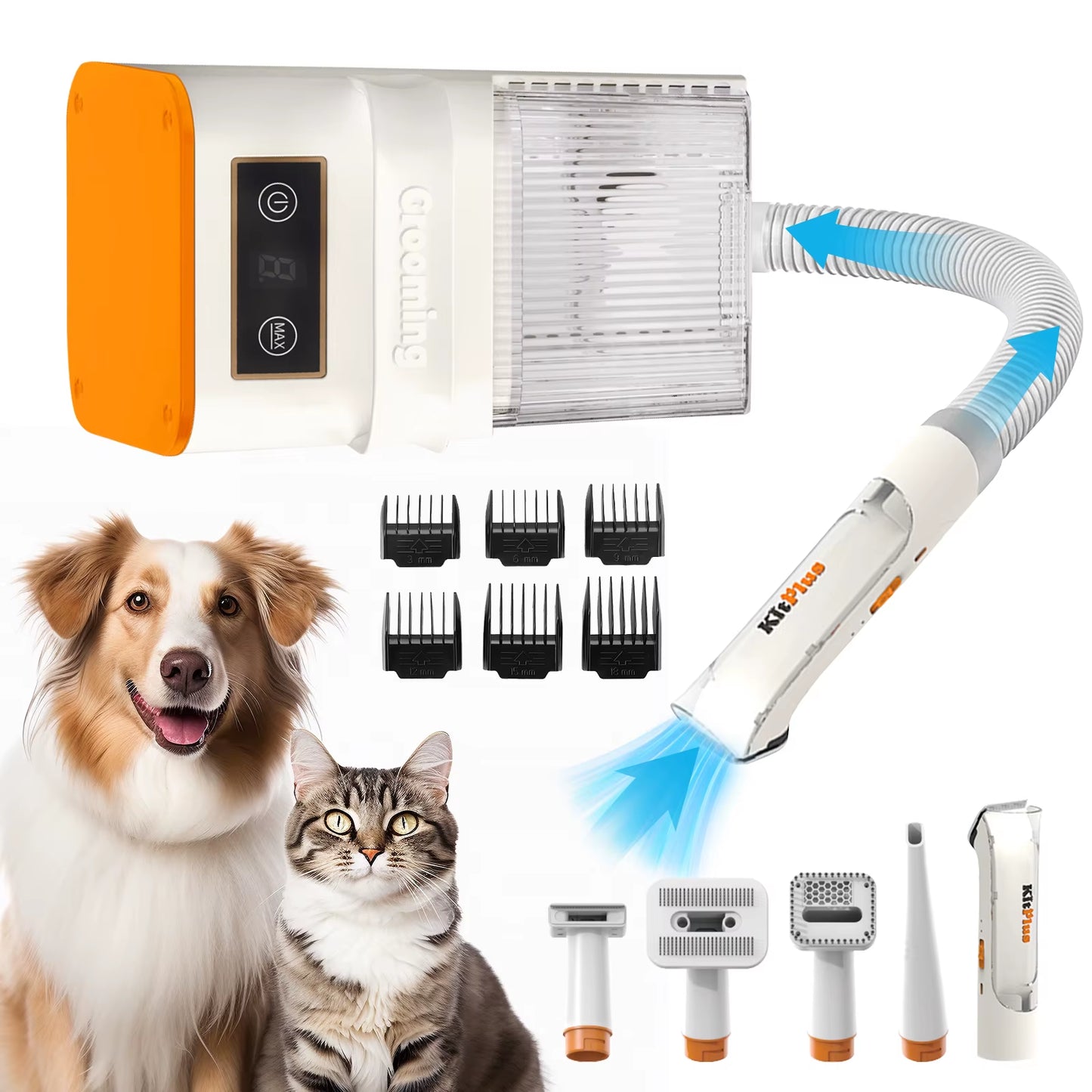 Dog Grooming Kit, Rechargeable Hair Trimmer, 12000Pa 5 Modes Suction 99% Pet Hair, 2L Large Capacity Vacuum, 11 Tools