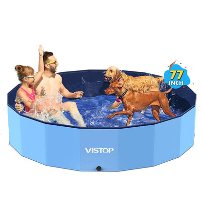 VISTOP Extra Large Foldable Dog Pool, Hard Plastic Shell Portable Swimming Pool Pet Puppy Bathing Tub Collapsible Pool for Dogs Cats and Kids