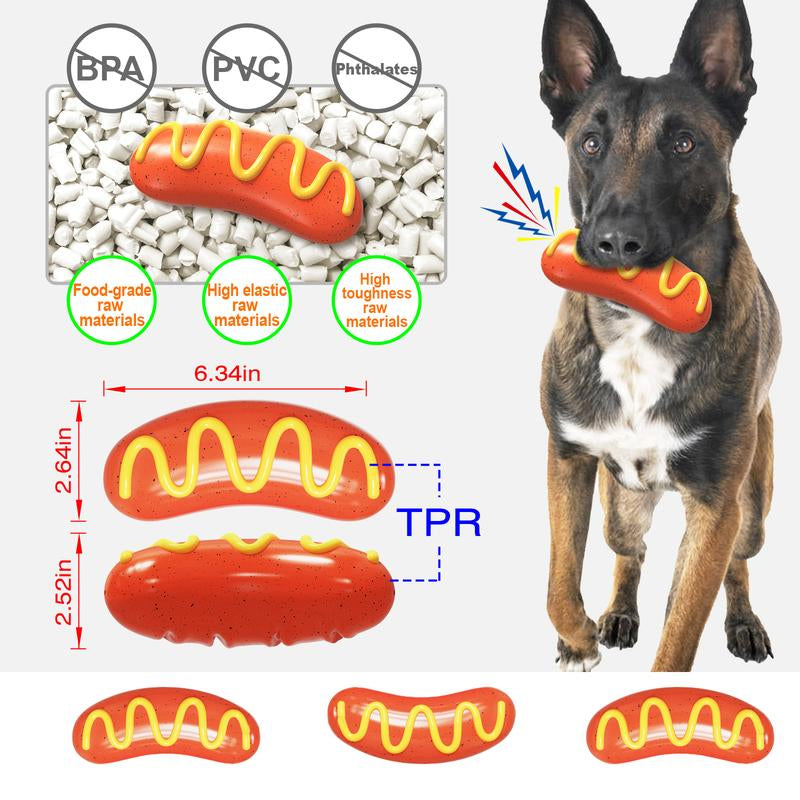 Dog Toy-Hotdog Chew Toy: Hot Dog, Sausage, and Orange Interactive for Mature Dogs – Durable Teeth Cleaning and Training Plush Toys for Small, Medium, and Large Breed Dogs – Funny Squeak Toys Included Dog Enrichment Aggressive Chewer Puppy Toys Doggy Toy