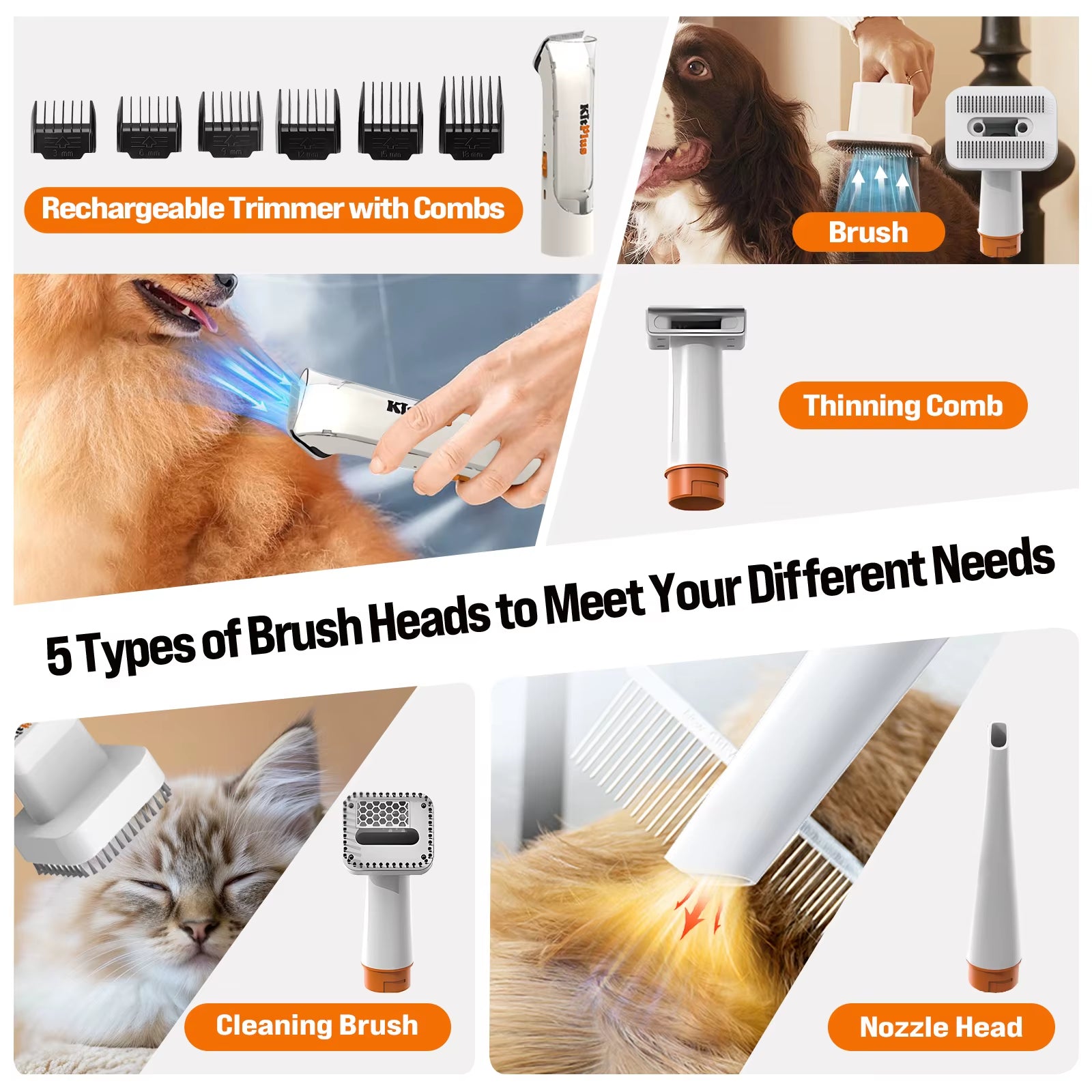 Dog Grooming Kit, Rechargeable Hair Trimmer, 12000Pa 5 Modes Suction 99% Pet Hair, 2L Large Capacity Vacuum, 11 Tools