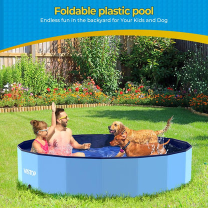 VISTOP Extra Large Foldable Dog Pool, Hard Plastic Shell Portable Swimming Pool Pet Puppy Bathing Tub Collapsible Pool for Dogs Cats and Kids