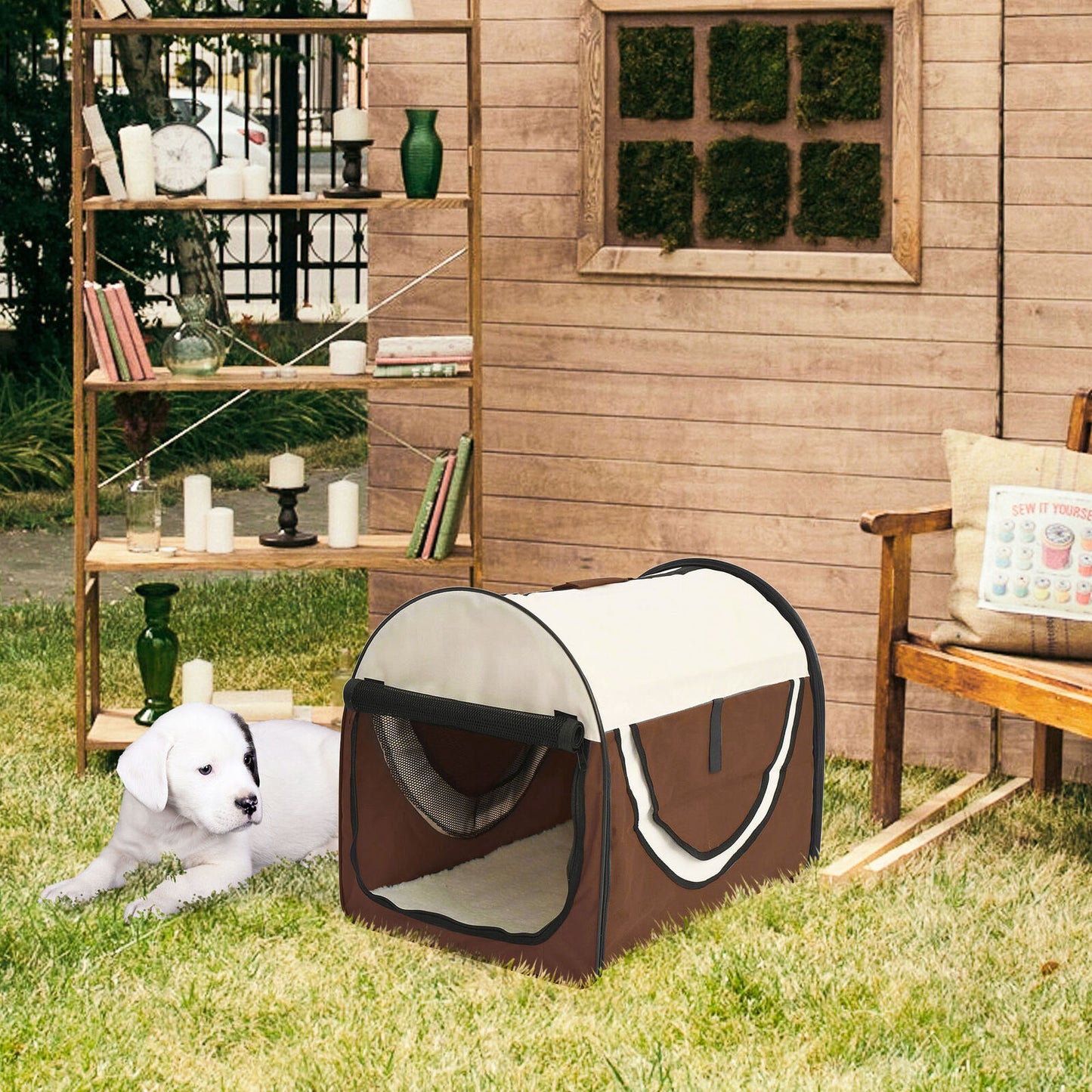 Pawhut Folding Fabric Soft Pet Crate Dog Cat Travel Carrier Cage Kennel House