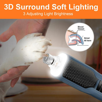 Pet Nail Grinder, 7-Speed, with 360 ° LED Light, C-Type Rechargeable Ultra Quiet Low Vibration Electric, Suitable for Dog Nail Trimming Machine for Cat Paw Beauty of Large, Medium, and Small Pets