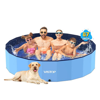 VISTOP Extra Large Foldable Dog Pool, Hard Plastic Shell Portable Swimming Pool Pet Puppy Bathing Tub Collapsible Pool for Dogs Cats and Kids